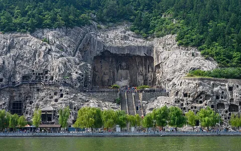 Stone Buddha carvings at Longmen Grottoes in Luoyang